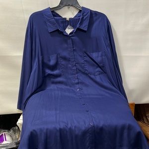 Woman Within Navy Button Down Tunic , 3/4 Sleeves with tabs Size 34/36 or 4X